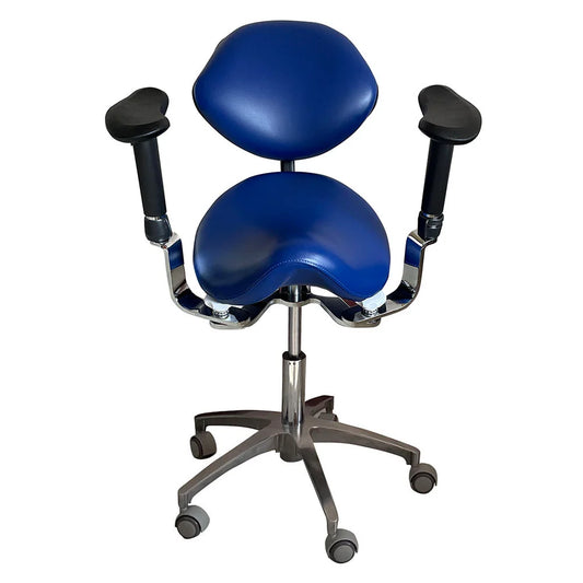 Saddle surgery chair with adjustable arm rest , aluminium five star base 