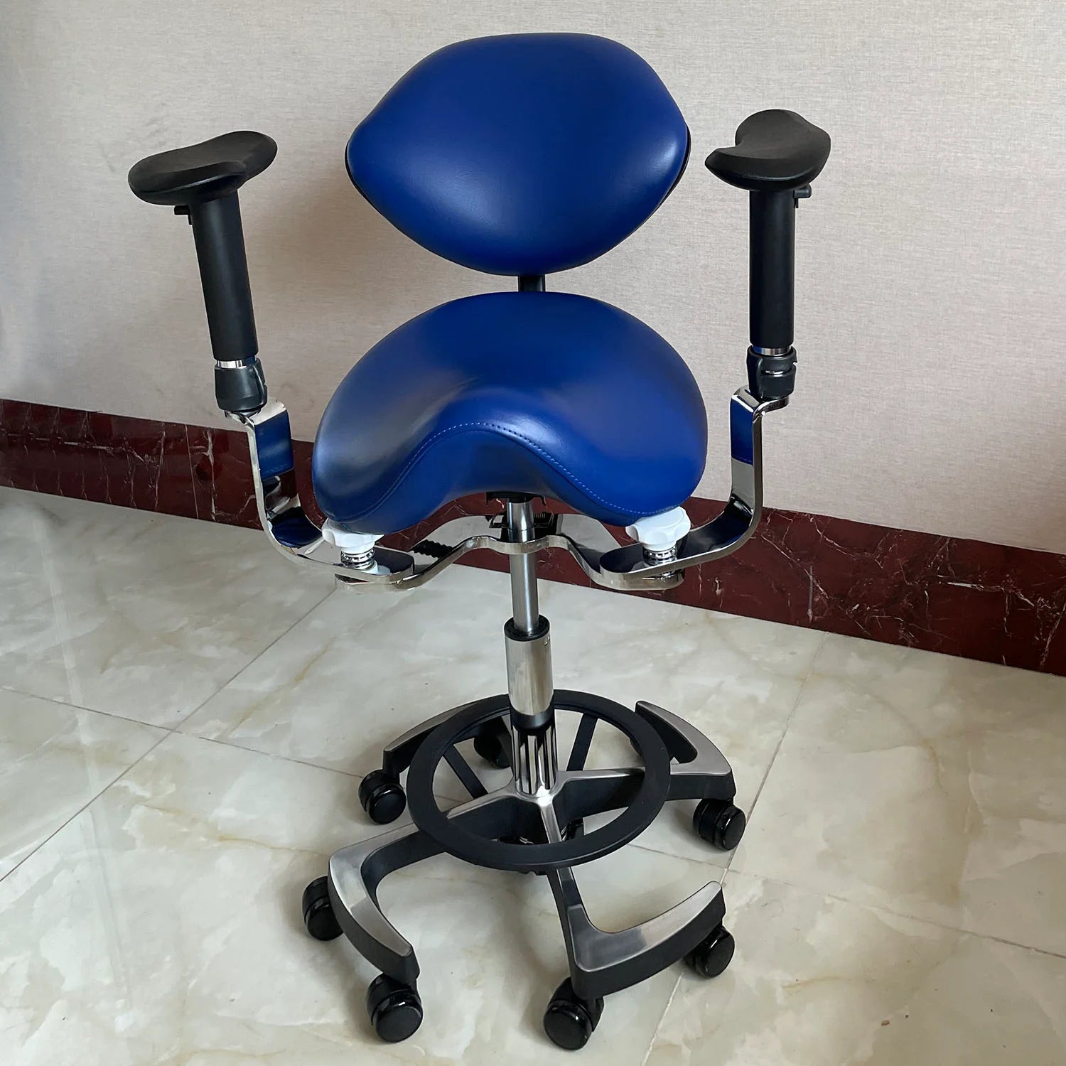 Saddle surgical stool with comfortable back-rest